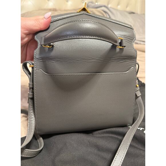 YSL Saint Laurent Grey Grain Leather Cassandra Mini Top Handle Bag - Picture 12 of 12